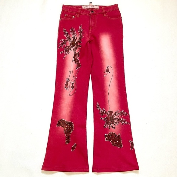 Michael R. Dan Denim - Michael R Dan 1962 red embellished bootcut jeans 28